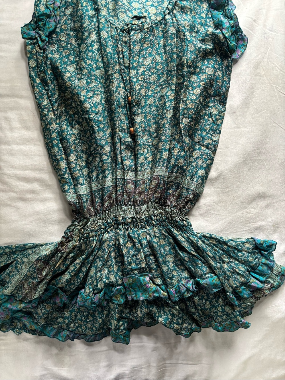 Boho Teal Floral Smocked Waist Blouse